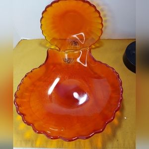 Set of two mikasa sea shell pattern,  fused glass bowls Persimmon color .